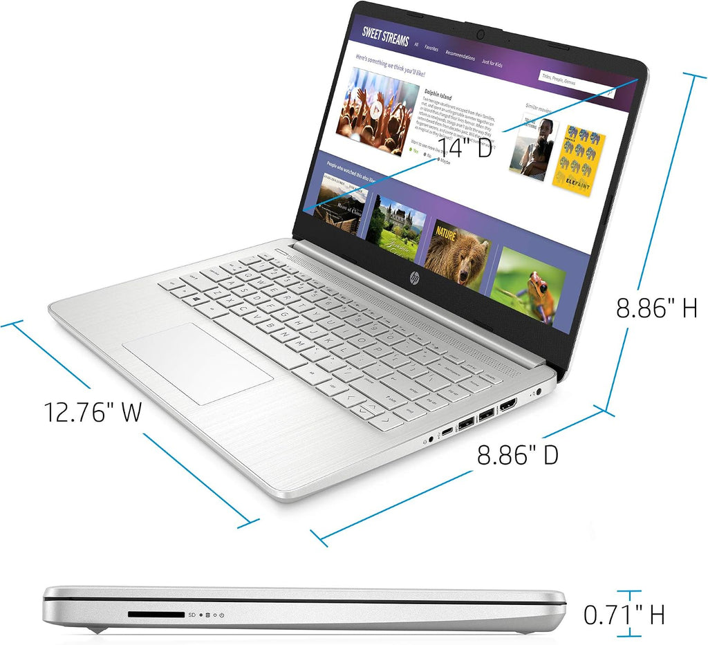 HP 14' HD Laptop, Intel Core i5-1035G1, Intel UHD Graphics, 8GB SDRAM, 256GB SSD, Natural Silver, Windows 10