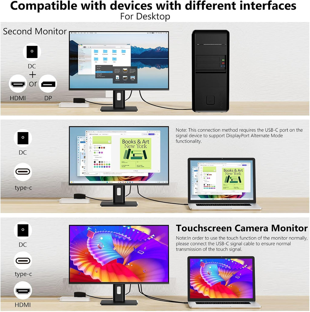 Touchscreen Monitor 24 Inch with Webcam Full HD 2560x1440P @100Hz 10-Point Multi Touch Screen PC Monitor, HDMI VGA USB Port, Built-in Speakers