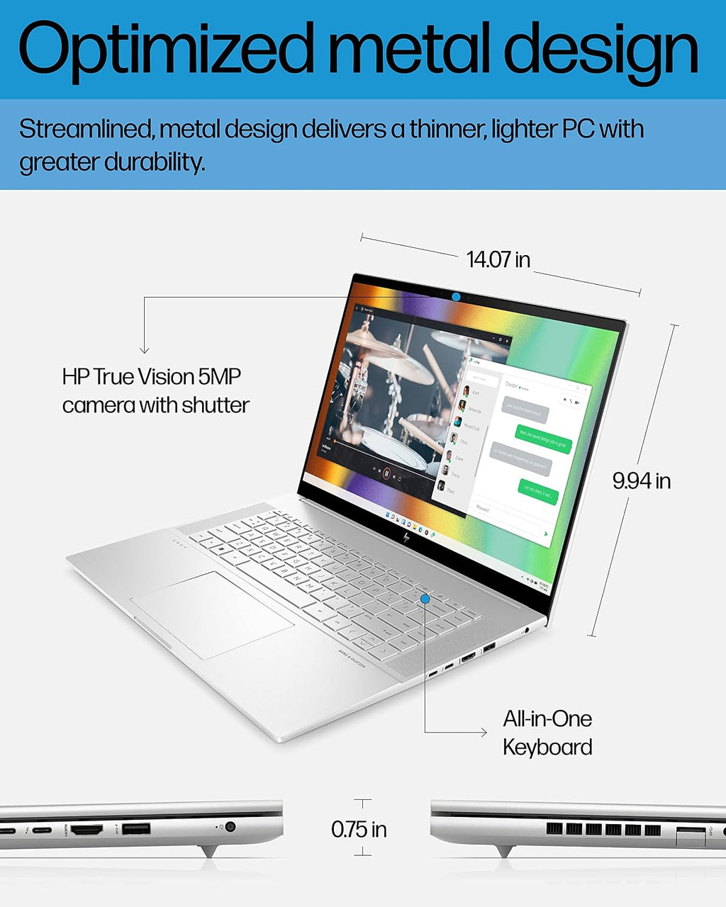 HP Envy Laptop PC, Intel Arc A370M Graphics, 12th Gen Intel Core i7-12700H, 16 GB RAM, 512 GB SSD, 16' WQXGA Touchscreen, 100% sRGB, Windows 11 Home, Fast Charge, Camera Cover (16-h0010nr, 2022)