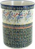 Blue Rose Polish Pottery - Green Periwinkle Utensil Jar - 6' Tall - Perfect Countertop Storage for Spoons, Spatulas & Everyday Cooking Tools