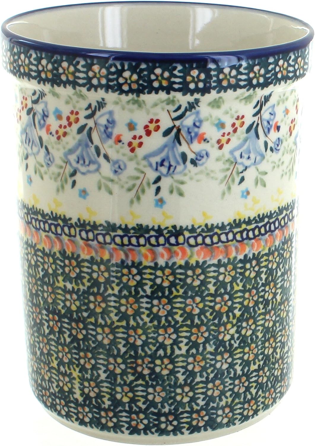 Blue Rose Polish Pottery - Green Periwinkle Utensil Jar - 6' Tall - Perfect Countertop Storage for Spoons, Spatulas & Everyday Cooking Tools