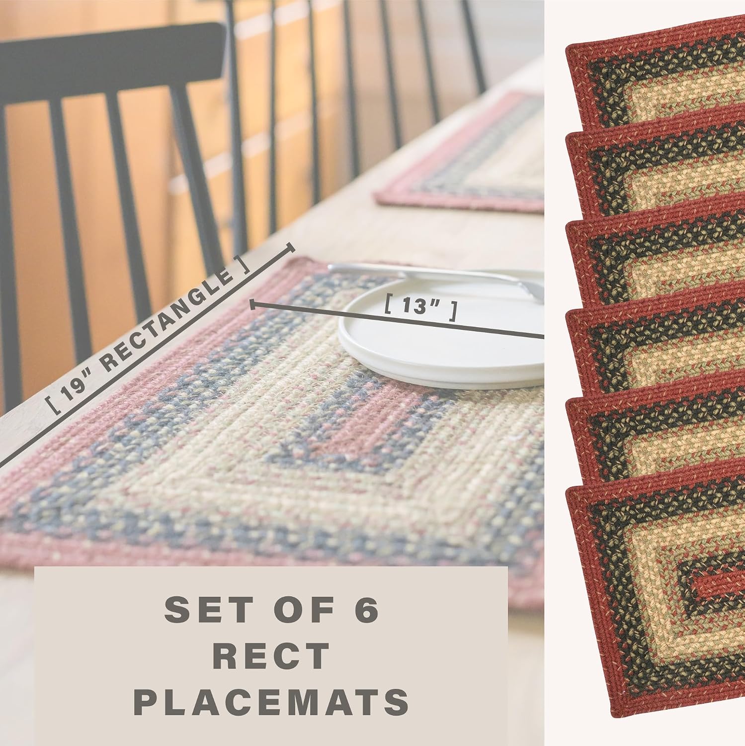 Homespice Highland Dining Placemats, Warm Cabin and Country Decor, Set of 6, Multicolor - 13x19 Rectangle Table Mats - Vibrant Colors, Durable, Easy to Clean and Protects Furniture