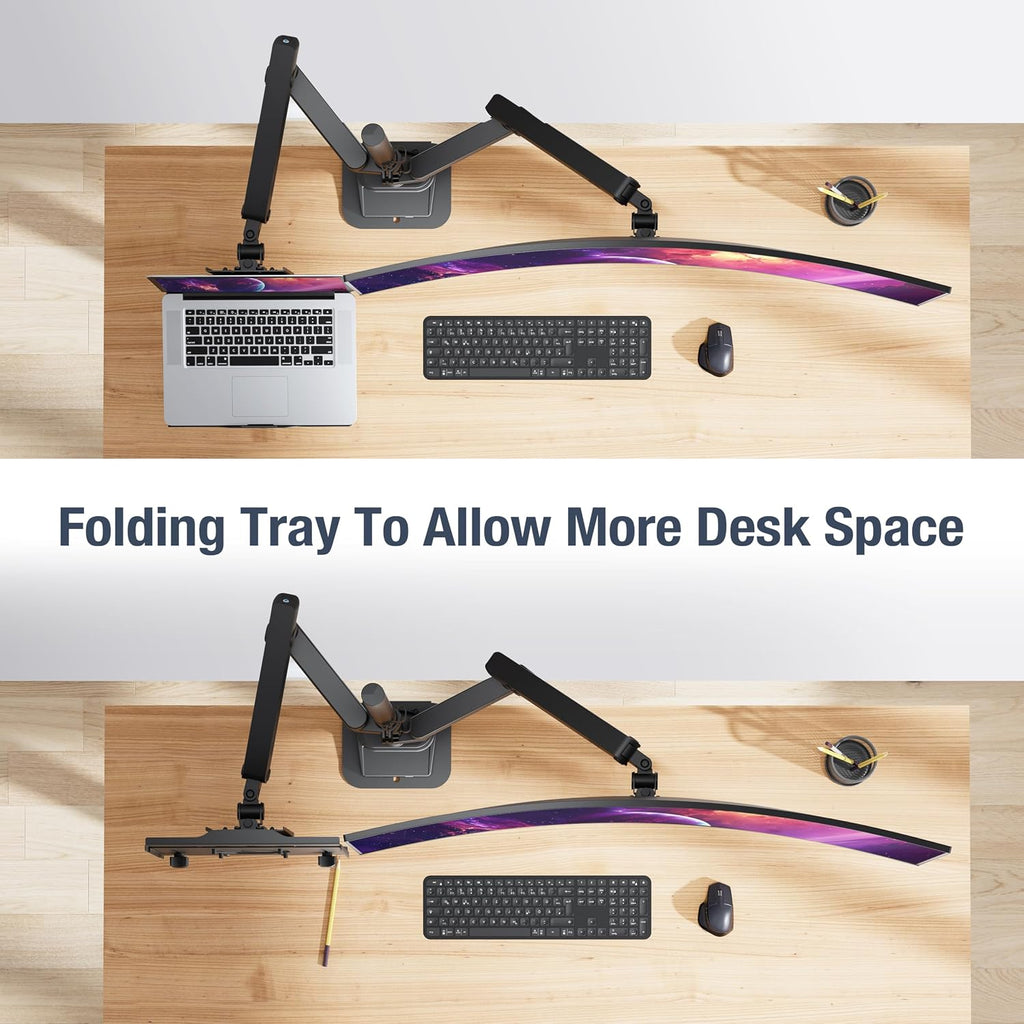 AVLT Laptop & 40 Inch Monitor Arm Pole Top Mount with USB-C&A Ports-Black, VESA Compatible, Supports 26.4 lbs (12 kg), Ultrawide Screen Fit, Adjustable Height, Tilt Swivel Rotate, Cable Management