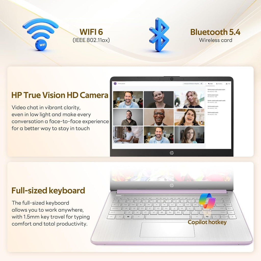 HP Flagship 14' HD Student&Business Laptop with AI Copilot, 13th Gen Intel 4-Core, 16GB RAM, 256GB Storage (128GB UFS + 128GB Docking Station), 1 Year Office 365, 720p Webcam, Win 11, Lavender Purple