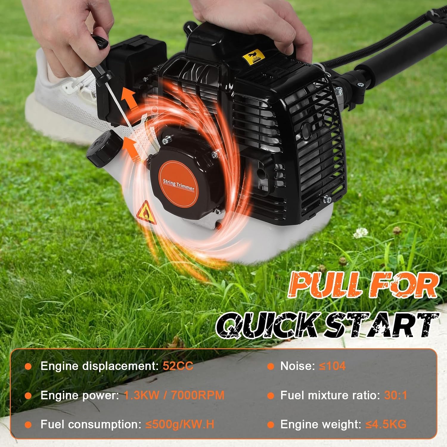 52CC 2-Stroke Gas Powered Electric Lawn Mower with Ergonomic Handle, Powerful Engine Weed Trimmer Electric Lawn Mower, Gas Powered Hedge Trimmer, Electric Weed Eater