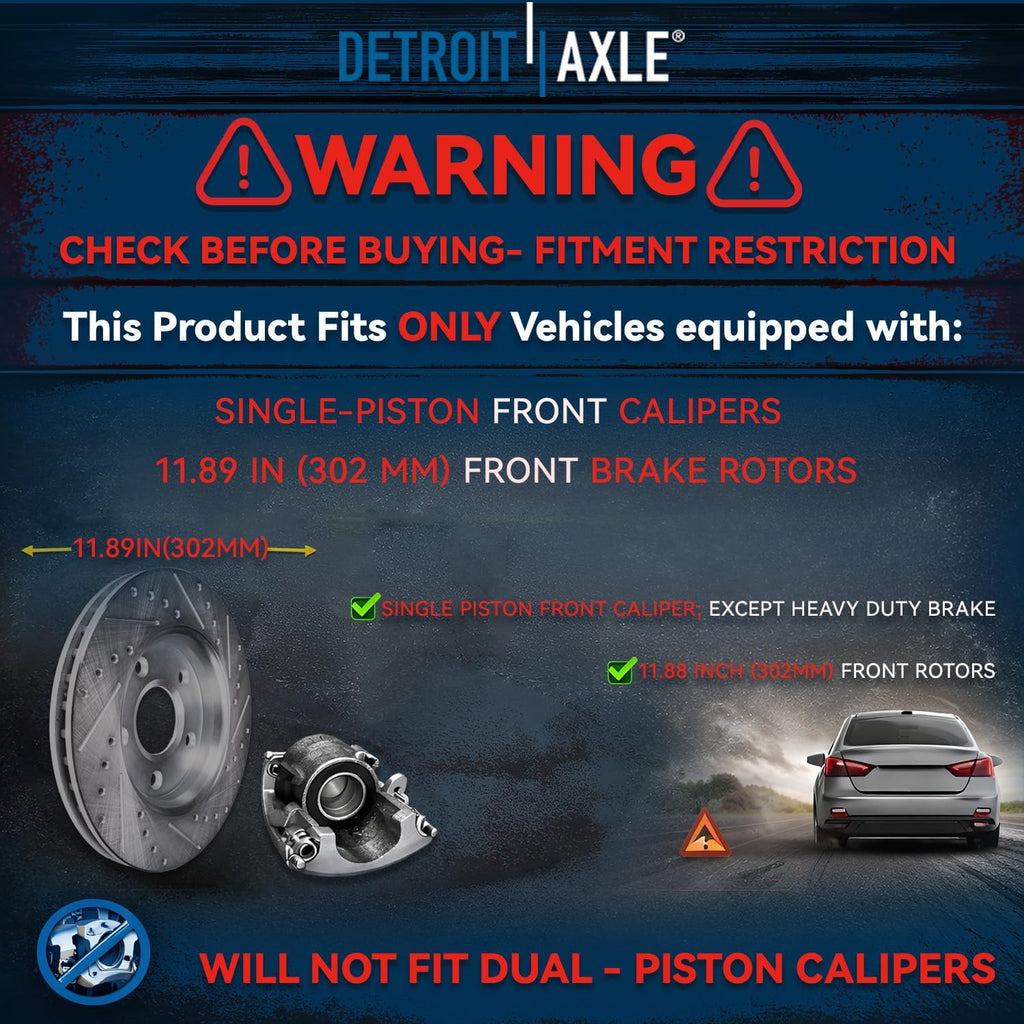 Detroit Axle - Front Brake Kit for 08-12 Chrysler Town & Country Dodge Grand Caravan 09-12 VW Routan, Disc Brake Rotors Ceramic Brakes Pads Replacement Brake Calipers: 11.89' inch Rotor