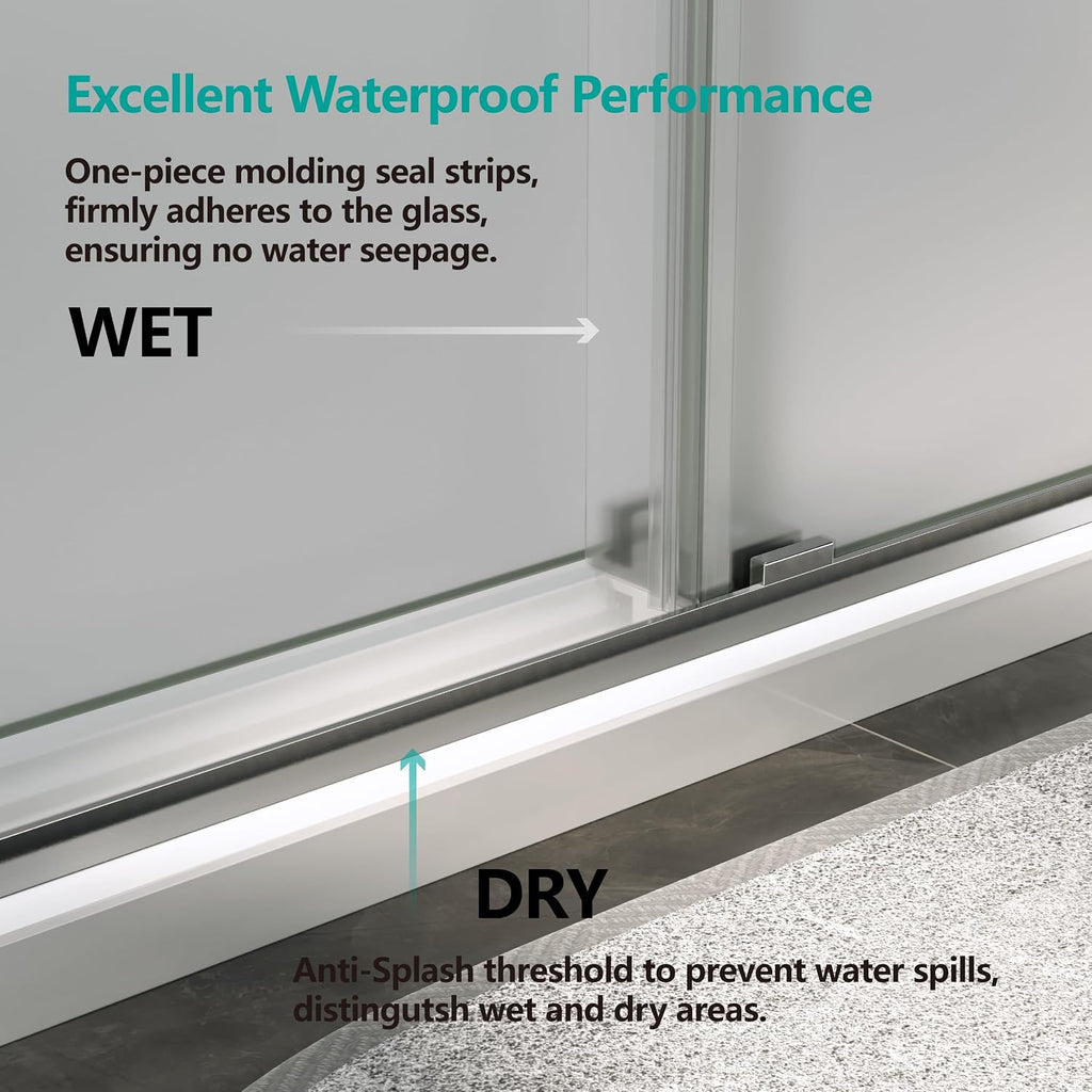 3/8'(10mm) 56-60' W x 76' H Shower Doors Frosted Glass Soft Closing Double Sliding Frameless Hidden Pull Handle and Towel Bar Handle Stainless Steel Hardware (Brushed Nickel)