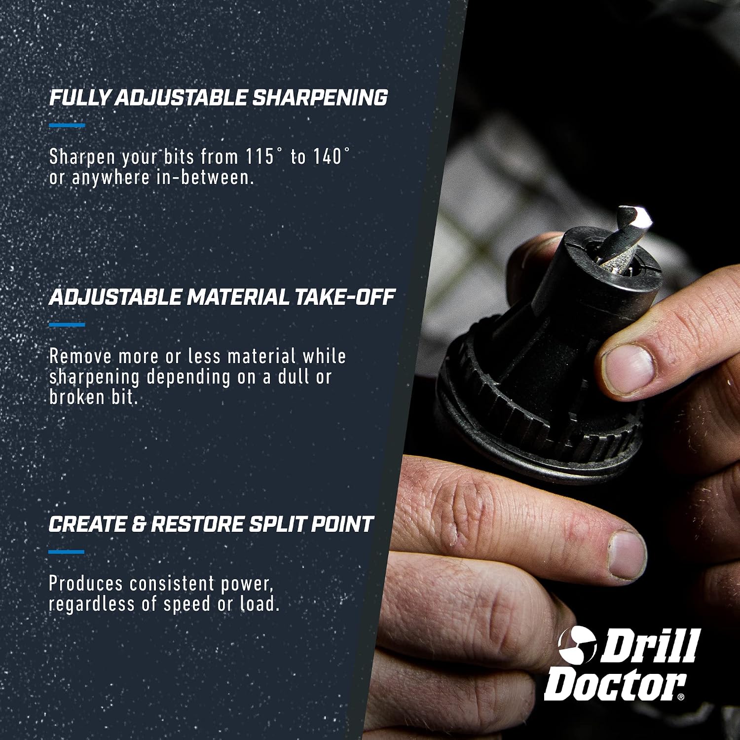 Drill Doctor DD750X Electric Drill Bit Sharpener, 3/32-3/4' High-Speed, Portable - Steel, Masonry, Carbide, Cobalt, Tin-Coated Bits, Adjustable Angles