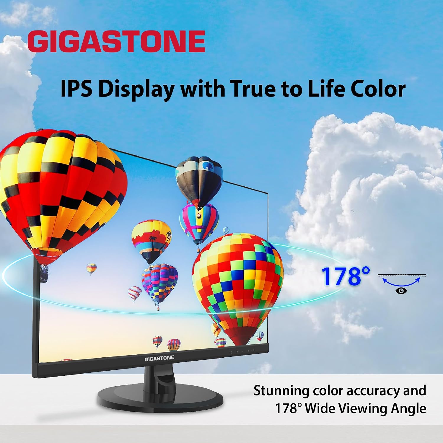 Gigastone 24 inch IPS LED Back Light Monitor 75Hz FHD 1920 x 1080, 1080P 178° Wide View Frameless Computer Monitor 5ms, Built-in Speakers, Eye Care Technology, Ergonomic Tilt VESA Mount, HDMI VGA