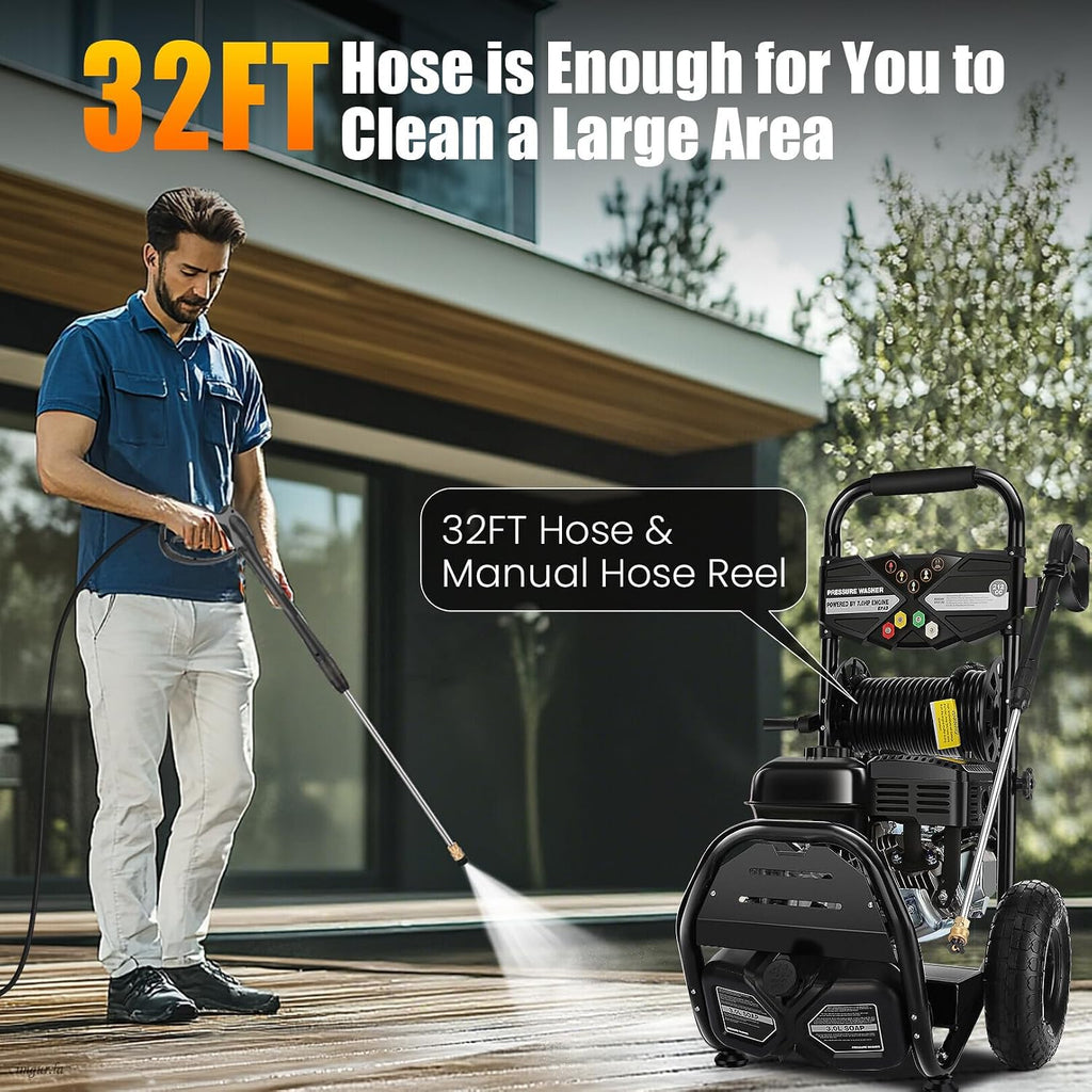 4200PSI Professional Gas Pressure Washer, 4GPM 212CC 7.0 HP 10' Wheels Commercial Gas Power Washer with 3L Foam Bottle 5 Nozzles 32FT Hose for Home Car Fence Driveway (EPA/CARB/ETL Compliant), 77LBS