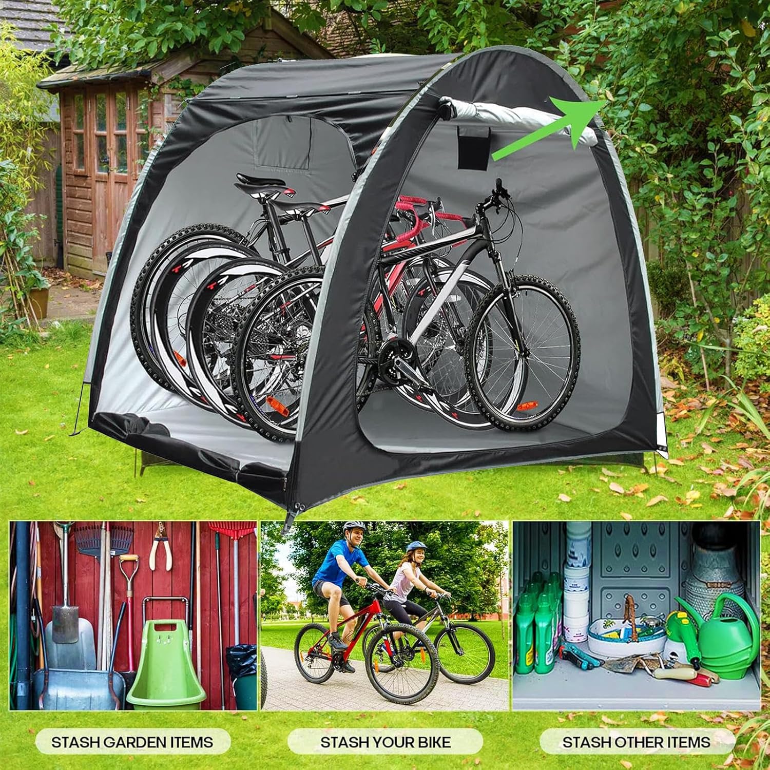Bike Cover Bicycle Tent Can Be Spliced Outside Storage Sheds with Double Doors for 2-5 Bikes Lawn Mower Storage,Black(Purple)