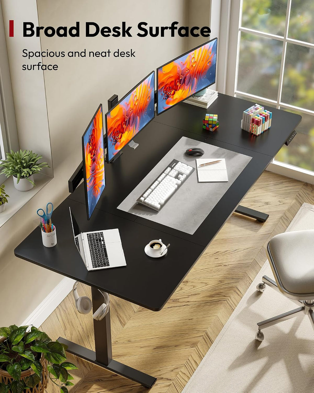 SANODESK Electric Standing Desk 71 x 32 Inches, Height Adjustable Sit Stand with Large Splice Board Desktop for Home Office, Computer Workstations，Memory Ergonomic Computer Desk, Black Frame/Black Top