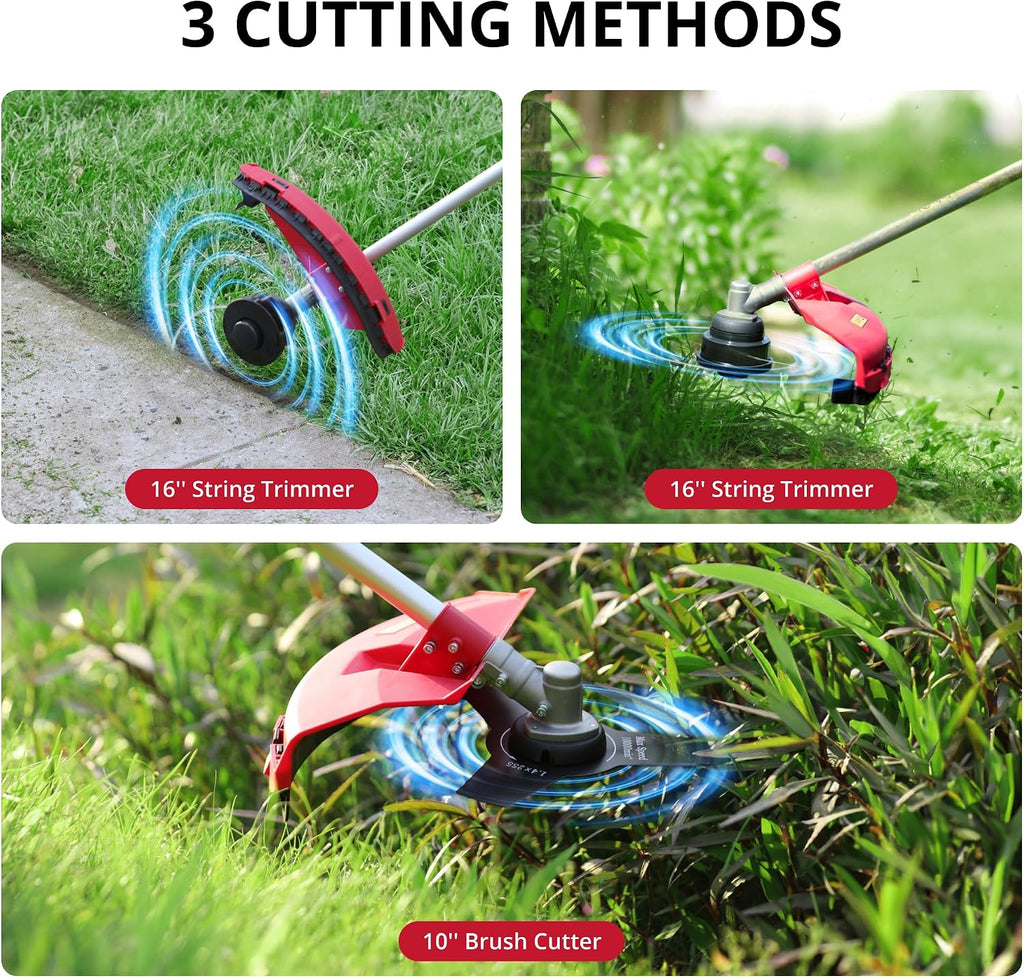 AMERISUN 3in1 Gas Brush Cutter & String Trimmer&Edger, 26cc 2-Cycle Weed Wacker with 16' Cutting Path & 10' Metal Blade, Gas Powered Grass Trimmer for Thick Brush, Overgrown Weeds & Lawn Maintenance