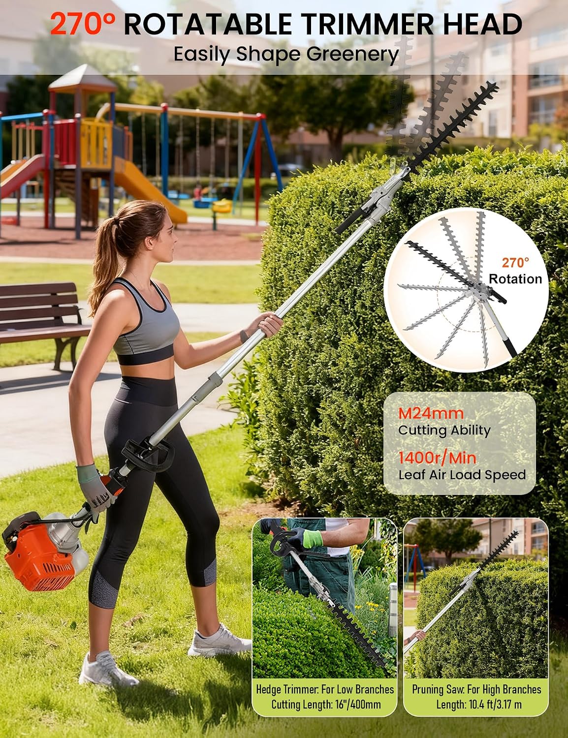 5 in 1 Gas Weed Eater - 52CC 2-Stroke Gas Weed Wacker Combo - Commercial Grade Hedge Trimming, String Trimmer, Brush Cutter, Edger, Pole Saw Pruner with Extension Pole with EPA Certification