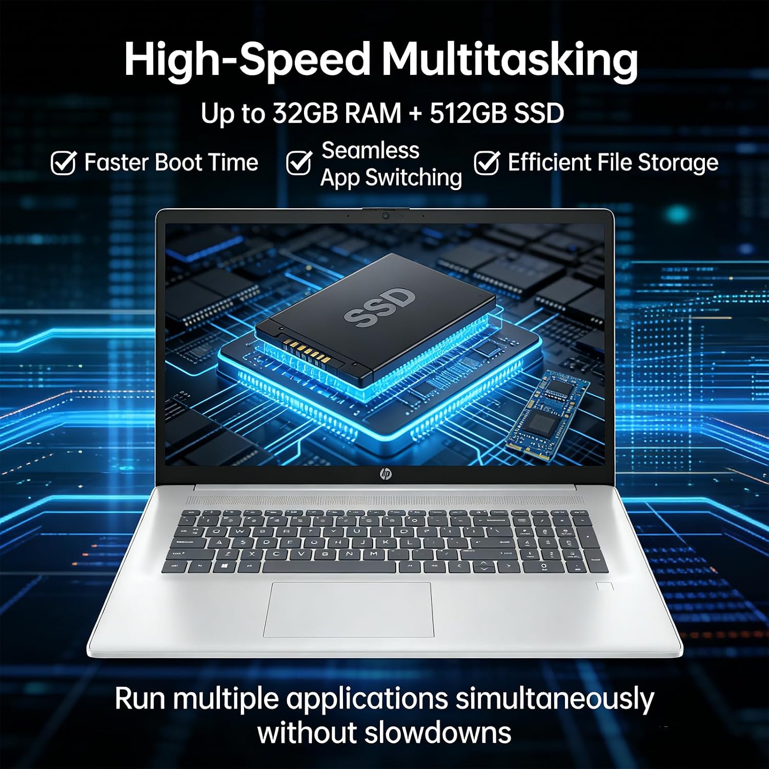 HP AI-Powered Laptop with Microsoft Office and 1TB Cloud Storage Included for 1-Year| 14' HD PC| 16GB RAM| 512GB SSD & 128GB External SSD| Intel 4-Core CPU| Webcam| Copilot Ready| Win11| LE Bundle