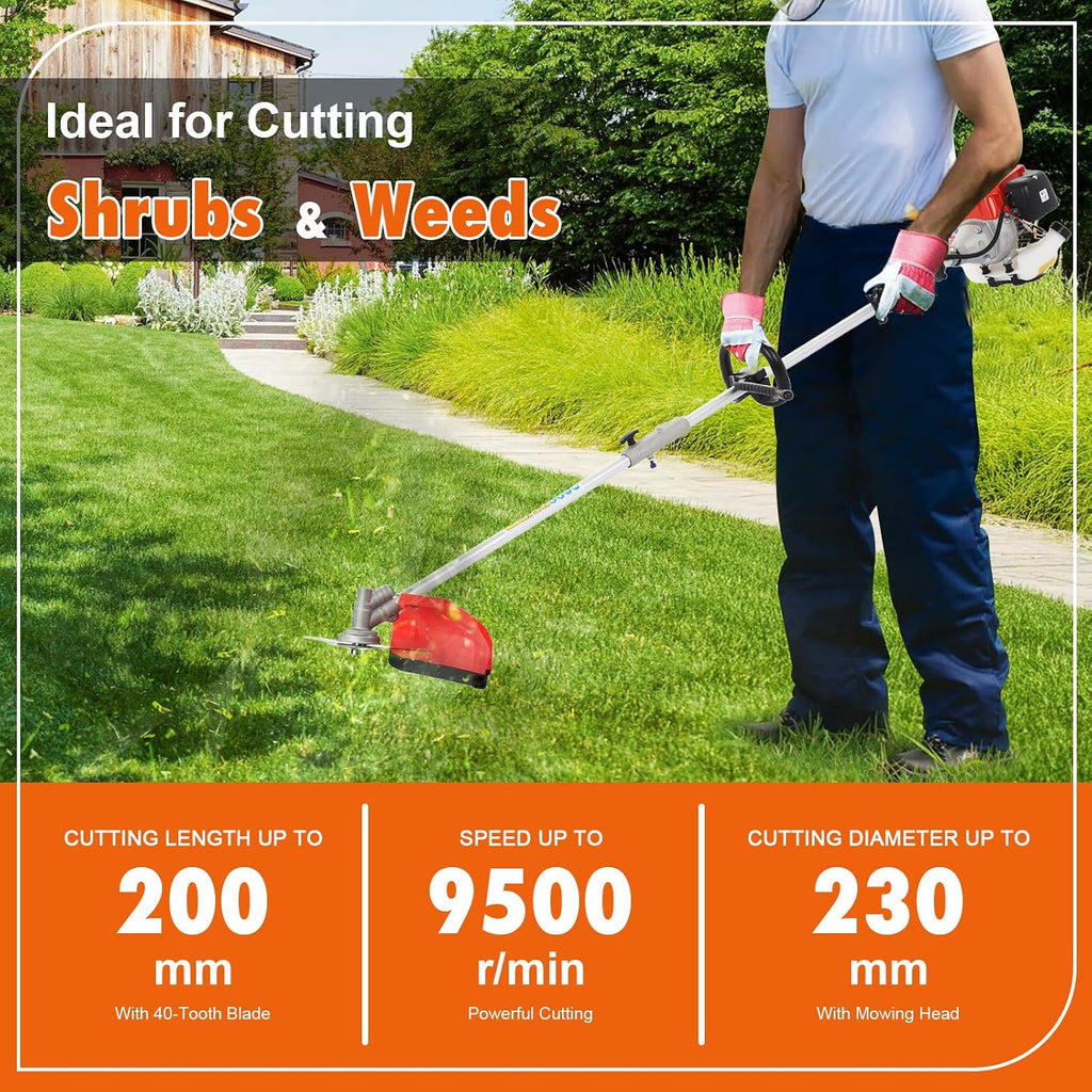 5 in 1 Gas Weed Wacker, 52CC 2 Stroke Gas Multi Functional Trimming Tools, 2025 Upgraded Weed Eater Gas Powered, 9500rpm High Power Gas String Trimmer, Brush Cutter for Home, Yard, Garden Red