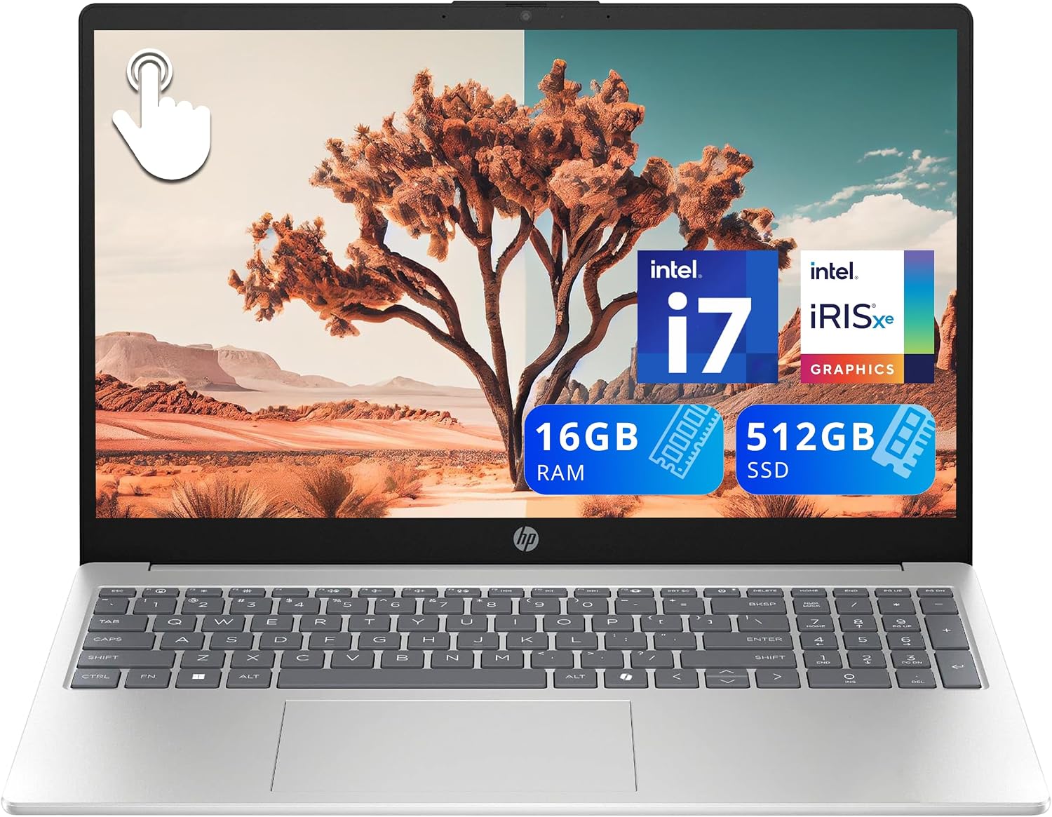 HP 15.6' FHD Touchscreen Laptop, Intel i7-1355U, 16GB DDR4 RAM, 512GB PCIe SSD, ‎Intel Iris Xe Graphics, Full-Size Keyboard, Wi-Fi 6, Win 11, Silver (Renewed)
