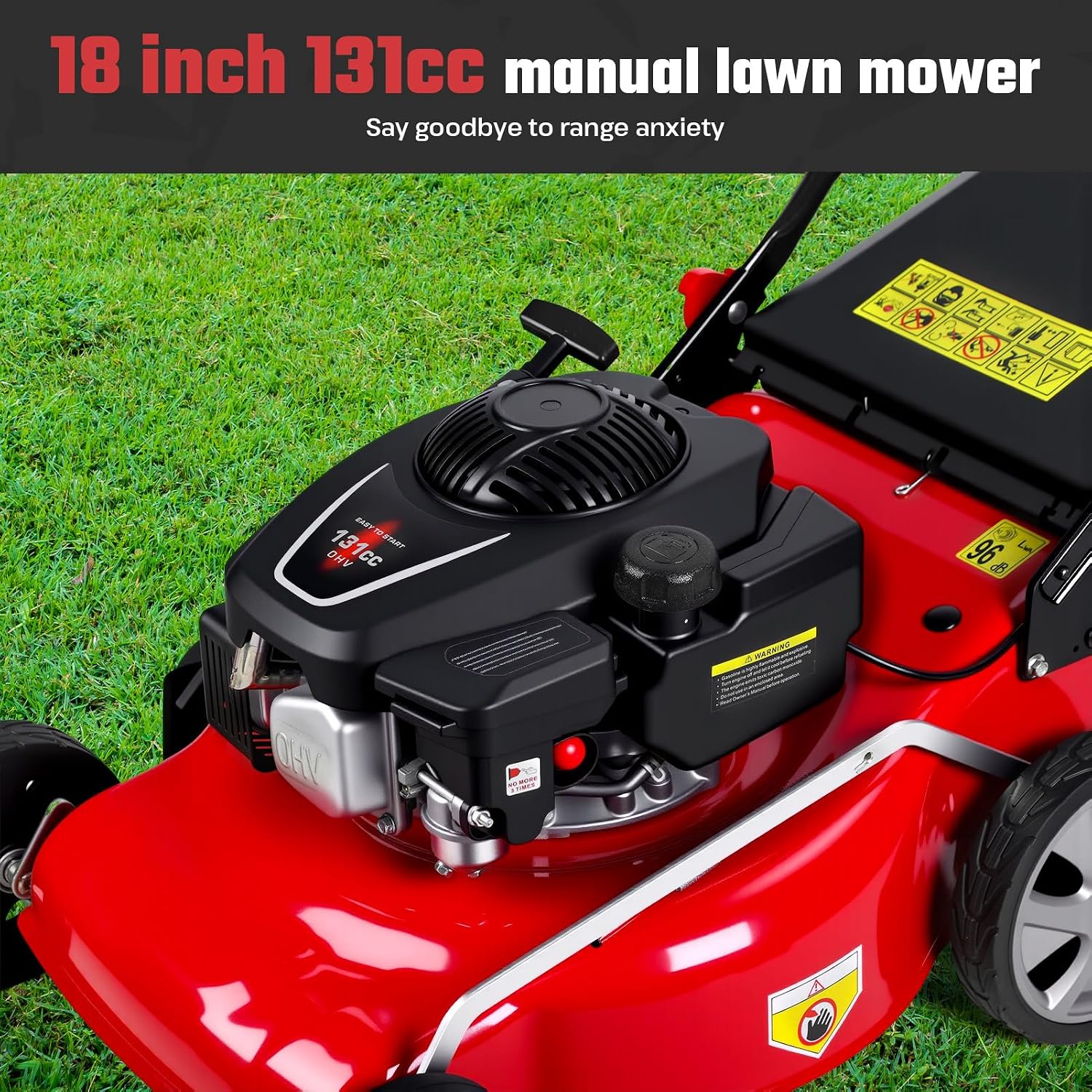 3 in 1 Self Propelled Lawn Mower, 131cc Gas Engine Push Mower with 50L Grass Tank, Rear Wheel Drive Grass Cutter 46cm Cutting Width, Adjustable Height 25-75mm Lawn Mowers (Red)