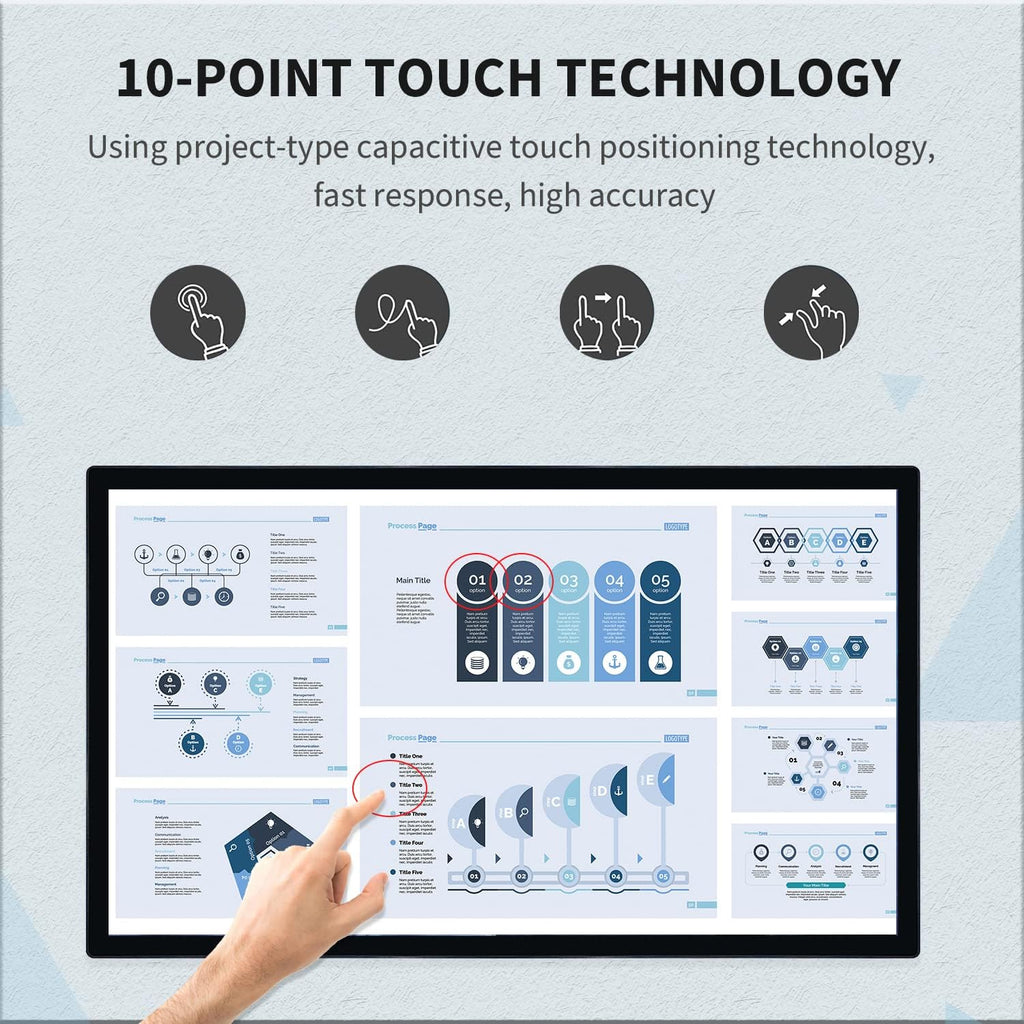 55 inch Capacitive Multi-Touch Screen Industrial Monitor, 16:9 Display 4K, Built-in Speakers, USB, VGA, DVI & HD-MI Ports, Digital Signage Displays and Player for Advertising