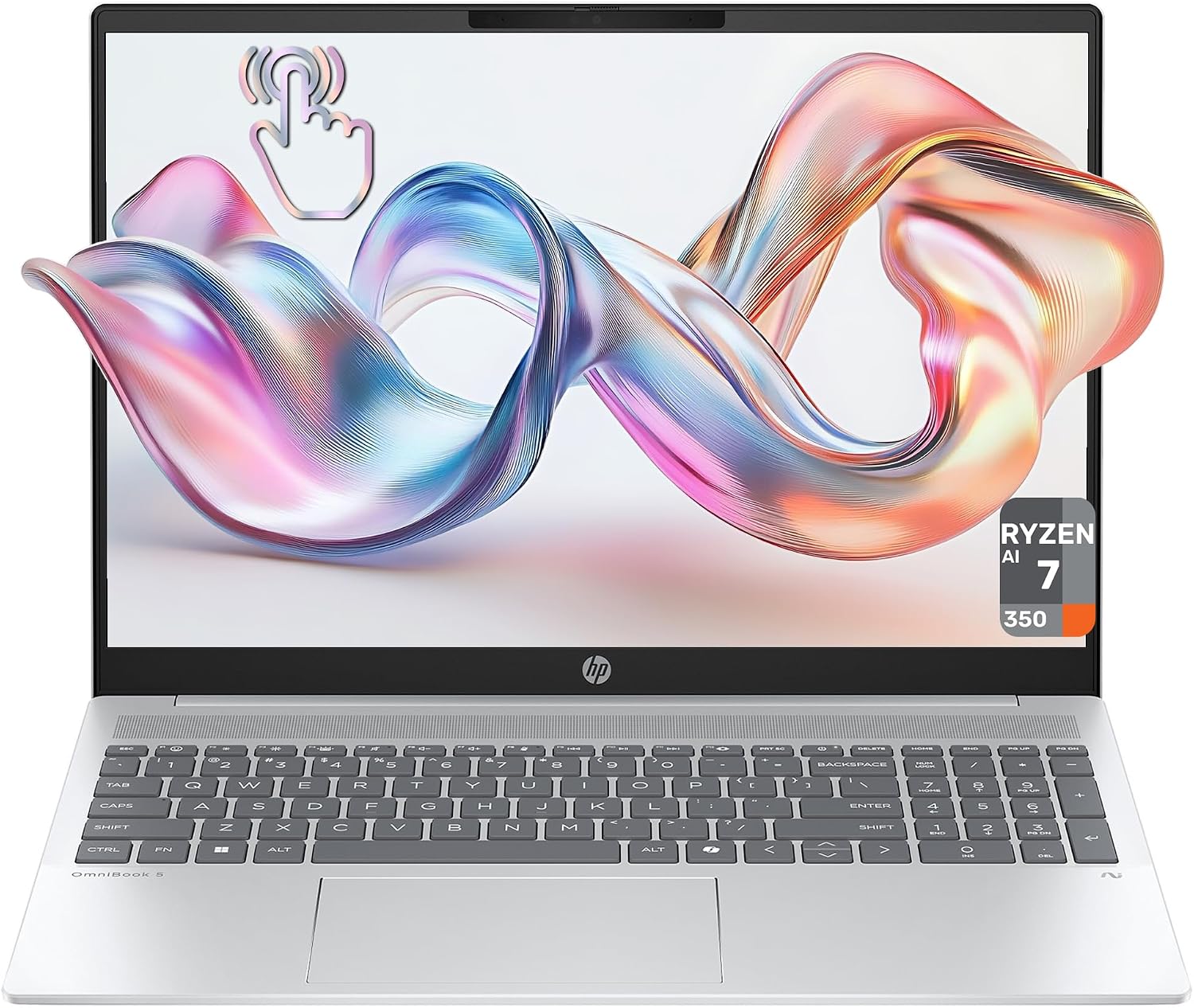 HP OmniBook 5 AI Copilot+ Laptop, AMD Ryzen AI 7 350, 32 GB LPDDR5x RAM, 2 TB PCIe SSD, 16' 2K (1920x1200) Touchscreen Display, AMD Radeon 860M, Backlit Numeric Keyboard, W11 Home, Silver