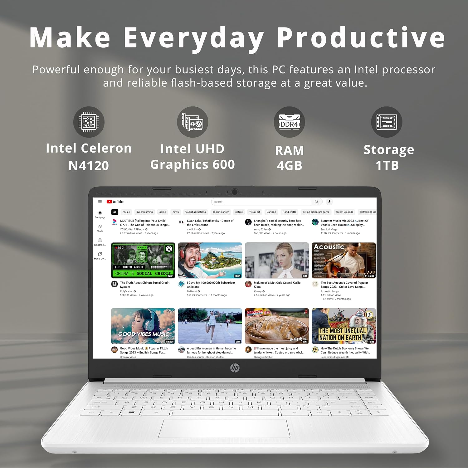 HP Stream 14' HD Business Laptop, Intel Celeron N4120, 4GB RAM, 1TB Storage (64GB eMMC + 1TB Docking Station Set), Intel UHD Graphics, 720p Camera, Wi-Fi, 1 Year Office 365, Win 11 Home, White