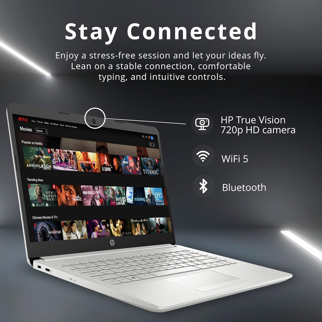 HP Stream 14' HD BrightView Laptop, Intel Celeron N4120 Processor, 8GB RAM, 64GB SSD, Intel UHD Graphics, 720p Webcam, WiFi, HDMI, Win 11 S, Silver (Renewed)