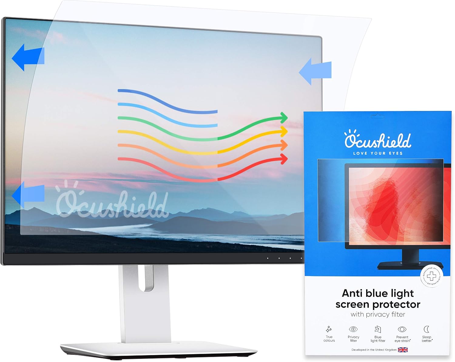 Ocushield 24' (16:10) Premium Anti Blue Light Screen Protector with Privacy Filter for Laptops and Computer Monitors - Anti-Glare - Easy Install - Anti-Fatigue (519 x 325 mm)