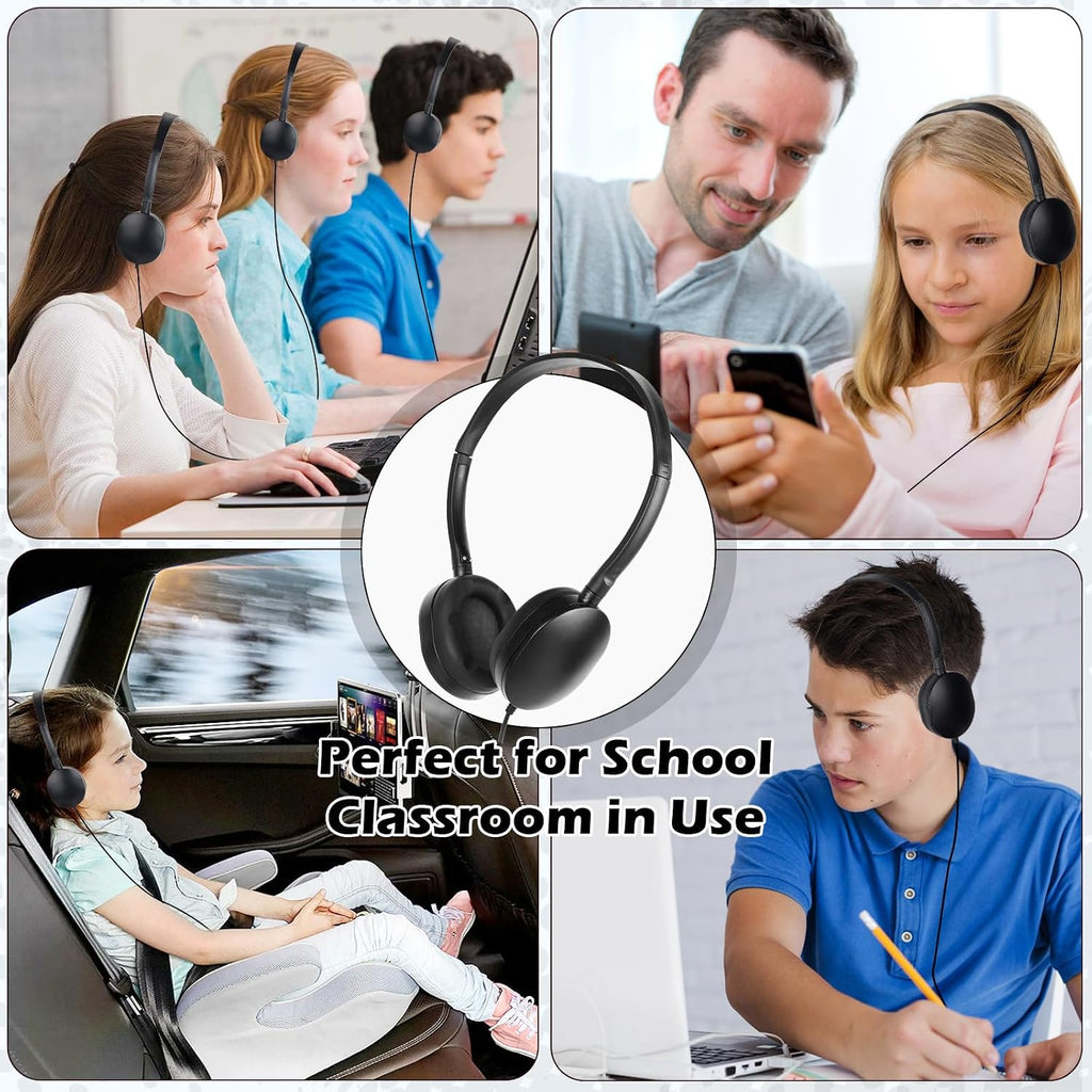 Classroom Kids Headphones Bulk 100 Pack Class Set of Headphones for Students Children Toddler Boys Girls Teen and Adult (Black)