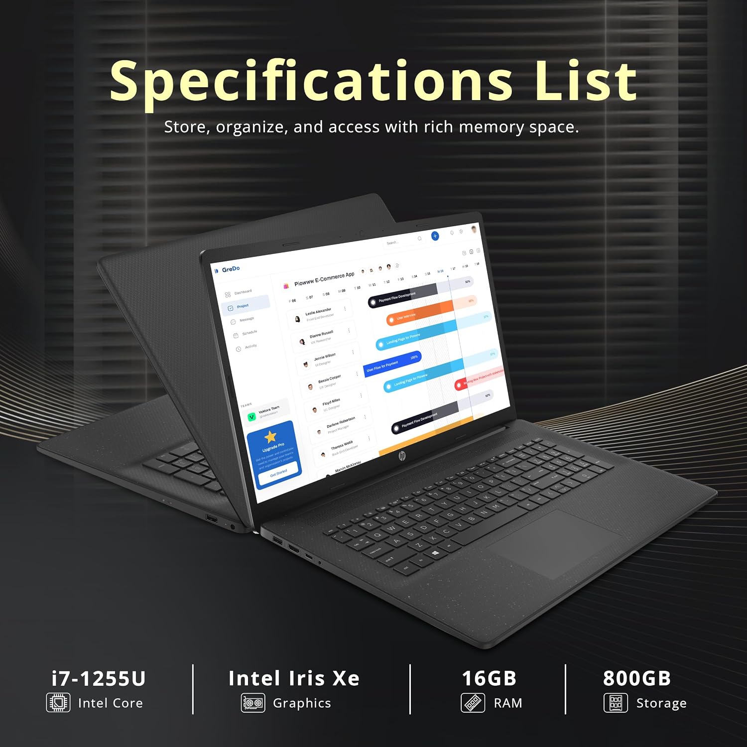 HP 17.3' HD+ Business Laptop, Intel Core i7-1255U, 16GB RAM, 800GB Storage (512GB SSD+288GB Docking Station Set), Iris Xe Graphics, Full Size Keyboard, 720p HD Camera, Wi-Fi, Win 11 Home, Black