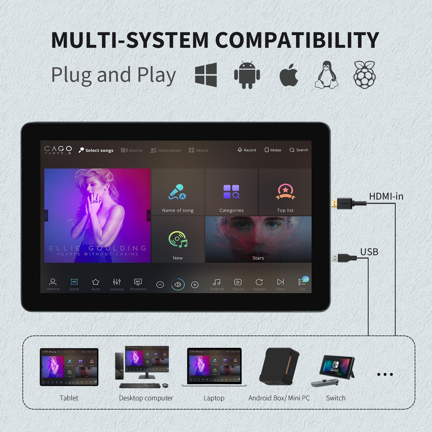 13.3 inch Capacitive Multi-Touch Screen Industrial Monitor, 16:9 Display 1920 x 1080P, Built-in Speakers, VGA & HD-MI Monitor for PC, POS, Small Business, Restaurant