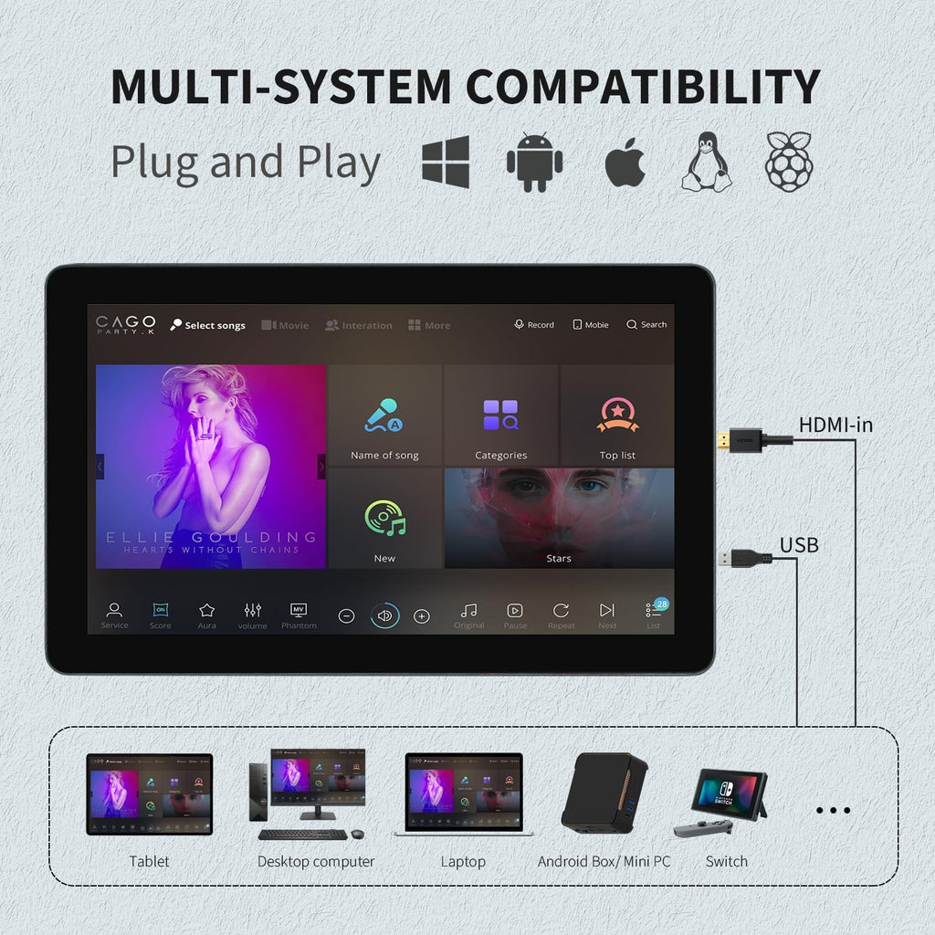 15.6 inch Capacitive Multi-Touch Screen Industrial Monitor, 16:9 Display 1920 x 1080P, Built-in Speakers, VGA & HD-MI Monitor for PC, POS, Small Business, Restaurant