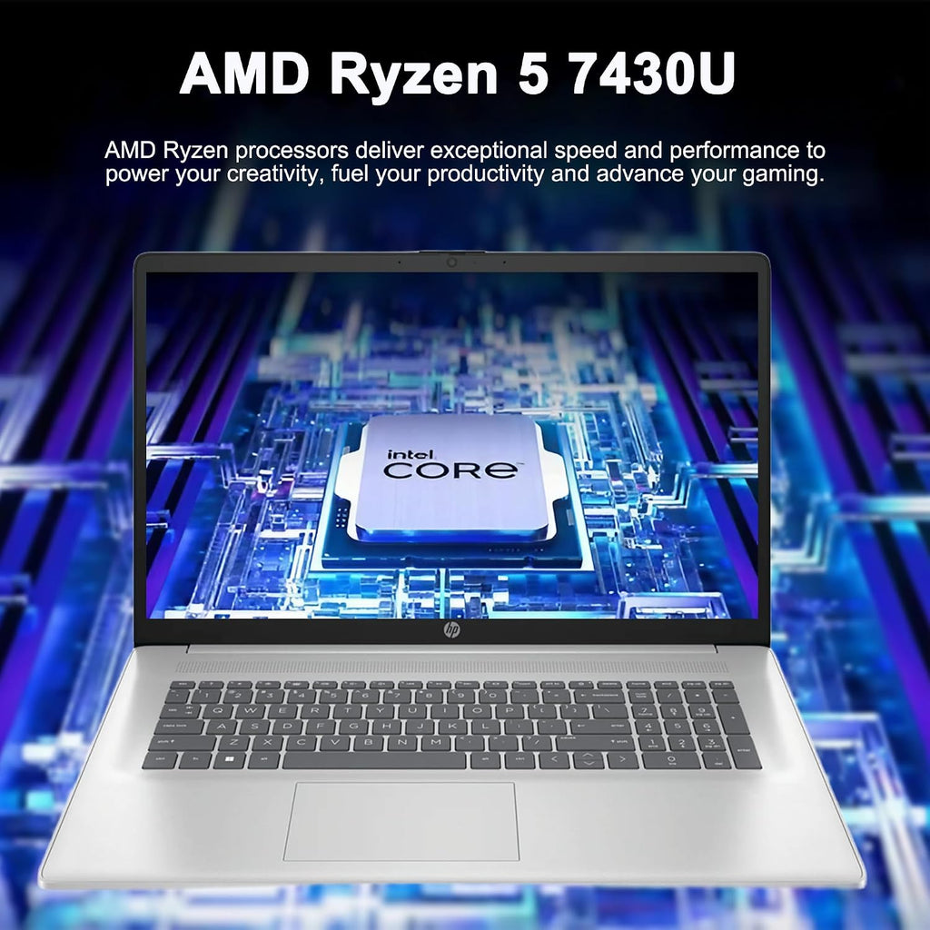 HP 17 Business Laptop 17.3' HD+ Touchscreen AMD 6-core Ryzen 5 7430U (Beats i7-1255U) 16GB RAM 1TB SSD Type-C Fast Charge Long-Lasting Battery Win11Pro ICP Hub