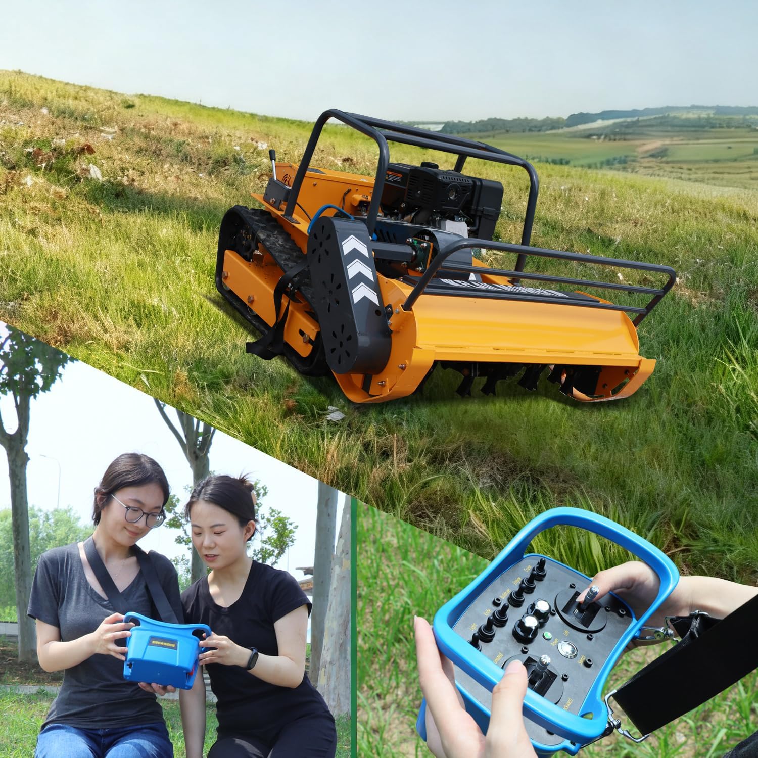 Remote Control Flail Mower with 459cc High-Power Engine | 39.4' Hybrid Commercial Crawler | Conquers 55° Slopes & Rugged Terrain | Gas-Electric Lawn Mower for Steep Hills & Tough Landscapes