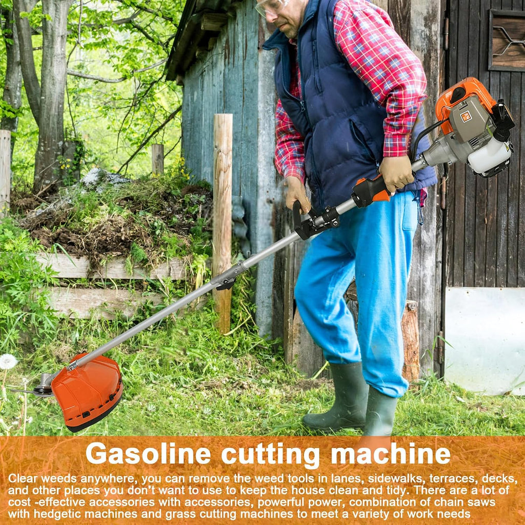 5 in 1 Lawn Mower, 52CC Gas Hedge Trimmer Brush Cutter, 2-Stroke Handheld Cordless Hedge Pruner, Powerful Full Functioning Guard Accessories Hedge Trimmer, Lawn Edger, Garden Brush Cutter