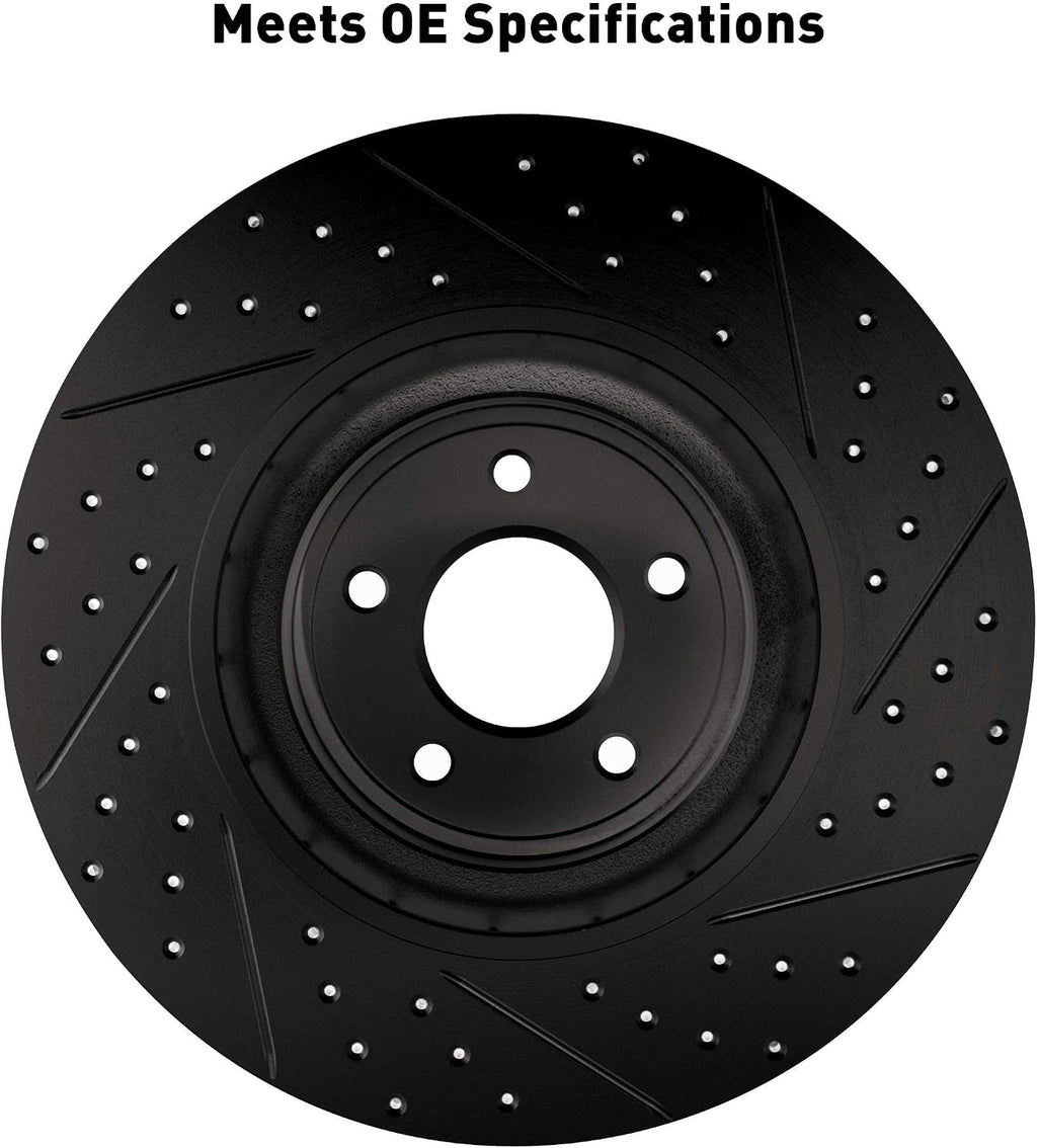 Dynamic Friction Company Front Brake Kit Fits 2001-2012 Ford Courier; 1998-2004 Ford Fiesta; 2001-2008 Ford Ka| 3000 Ceramic Brake Pads and Drilled Slotted Brake Rotors| 9.4' Front