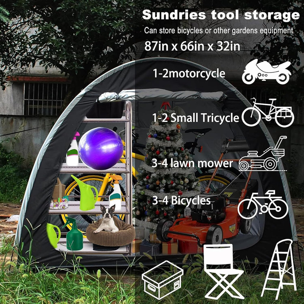 Bike Cover Bike Storage Hanging 2 in 1 Outside Storage Sheds for Patio Furniture, Bicycle, Motorcycle Lawn Mower Shed Bike Storage,Green(Black)