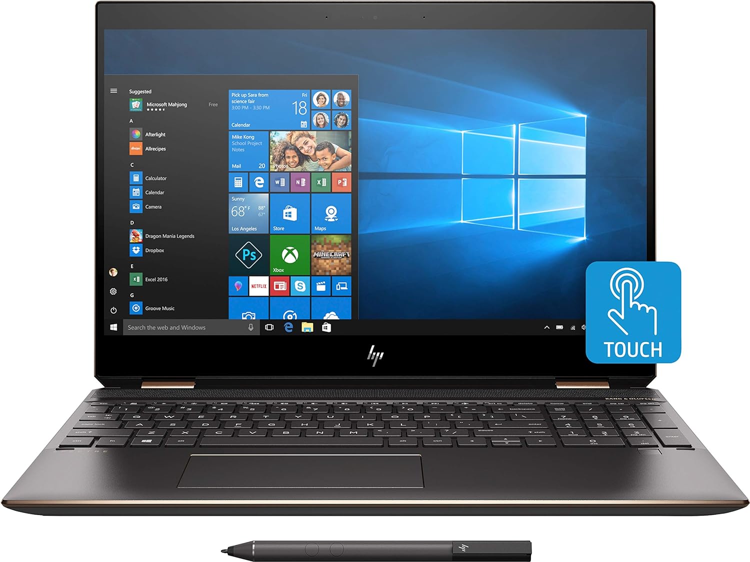 HP Spectre x360 2-in-1 Laptop, 15.6' 4K UHD Touchscreen, Intel Core i7-8565U Processor up to 4.6GHz, 16GB RAM. 256GB SSD, Backlit Keyboard, Wireless-AC, Windows 10 Home (15.6 Inch, Dark Ash Silver)