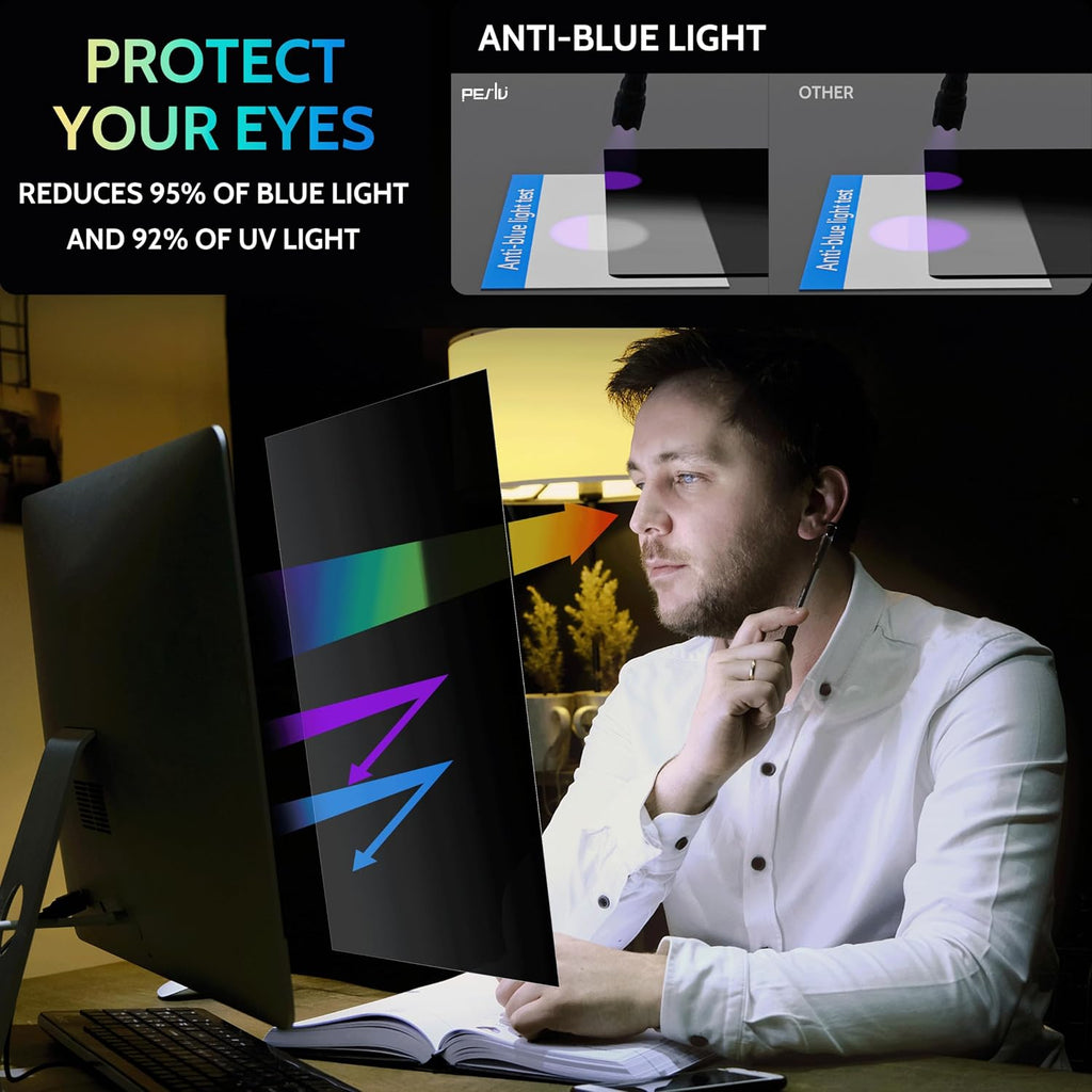 Peslv [2 Pack] 32 Inch Privacy Screen for Computer Monitor 16:9 Aspect Ratio, Eye Protection Anti Blue Light Glare Shield, 32inch Removable Black Blackout Anti Spy Desktop Security Private Filter