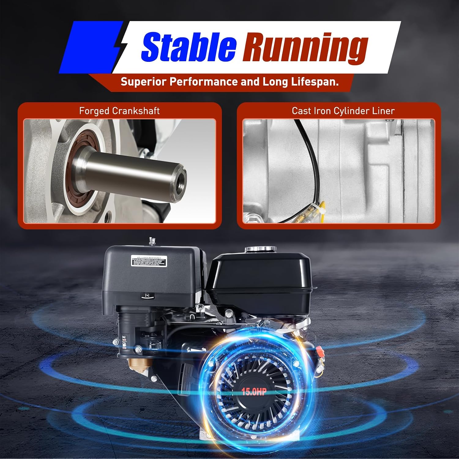 4 Stroke Engine Motor, 15HP 420CC Gas Motor Engine OHV Multi-Use Gasoline Motor Recoil Pull Air Cooling Log Splitter Recoil