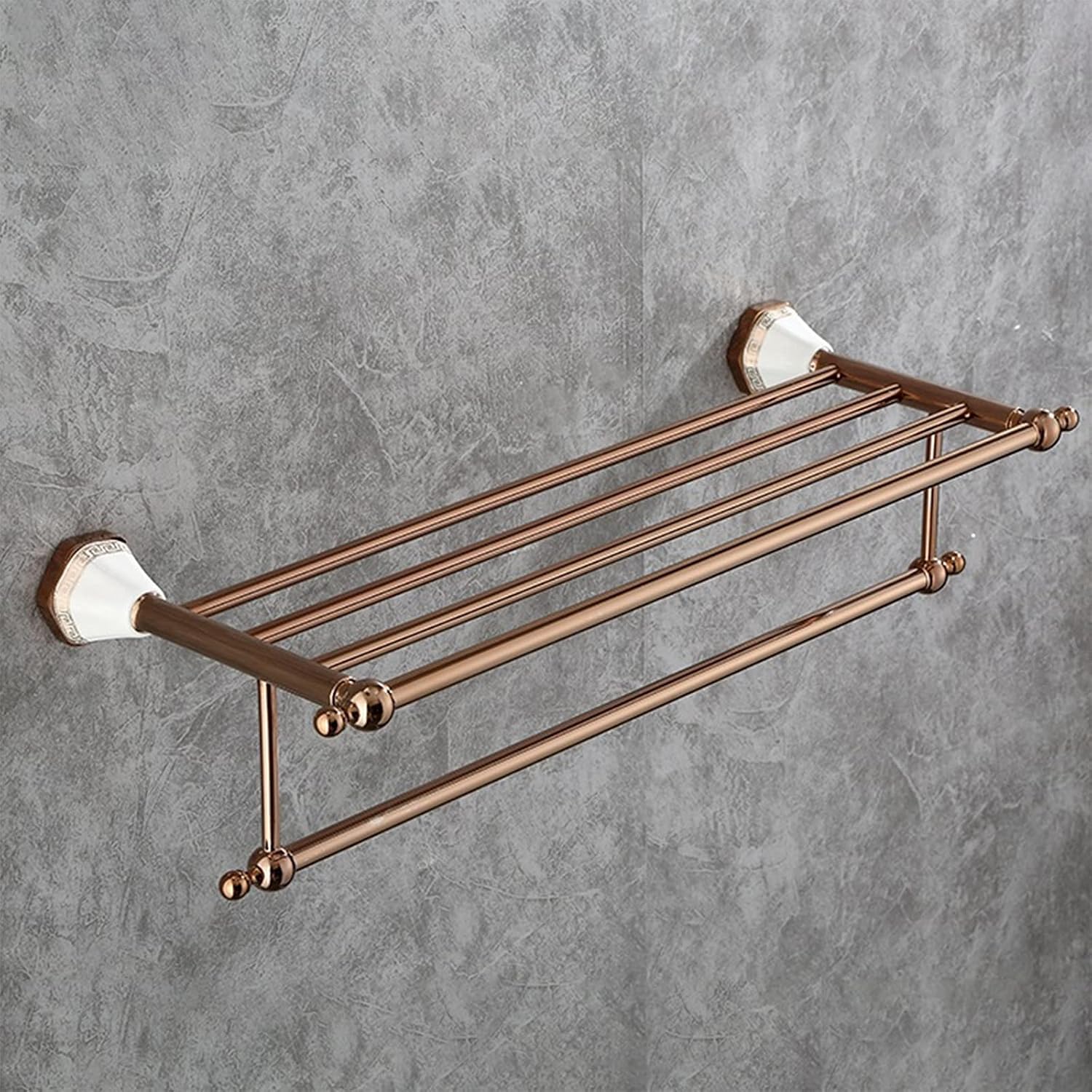 Towel Rack, Rose Gold Towel Rack with Double Towel Bar Copper + Zinc Alloy + Ceramic Modern Wall Mounted Towel Holder 24.6 Inch for Bathroom