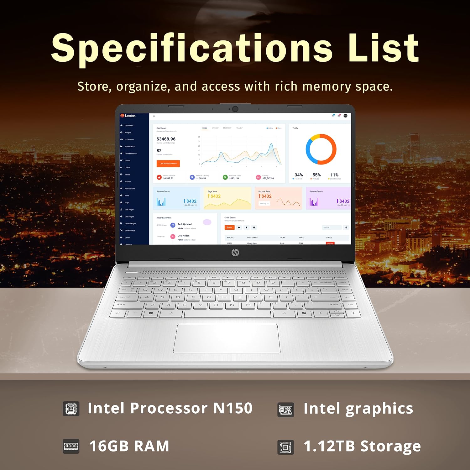 HP Stream 14' Laptop for Students & Business, Intel Processor N150, 16GB RAM, 1.12TB Storage (128GB UFS+1TB Docking Station Set), Wi-Fi 6, 1 Year Office 365, Copilot AI, Fast Charge, Win 11s, Silver