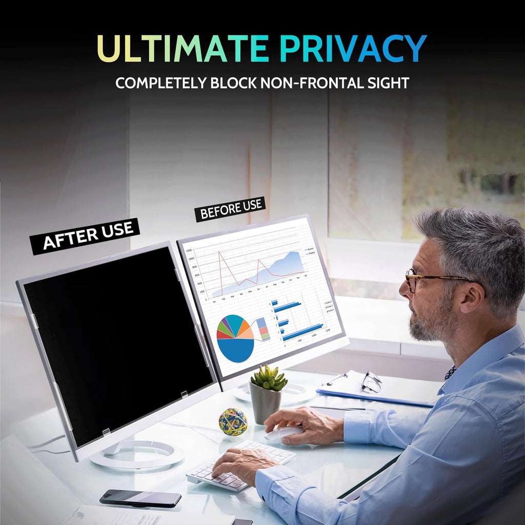 Peslv [2 Pack] 32 Inch Privacy Screen for Computer Monitor 16:9 Aspect Ratio, Eye Protection Anti Blue Light Glare Shield, 32inch Removable Black Blackout Anti Spy Desktop Security Private Filter