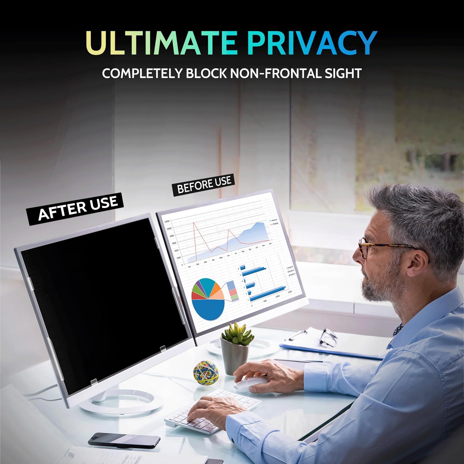 Peslv [2 Pack] 32 Inch Privacy Screen for Computer Monitor 16:9 Aspect Ratio, Eye Protection Anti Blue Light Glare Shield, 32inch Removable Black Blackout Anti Spy Desktop Security Private Filter