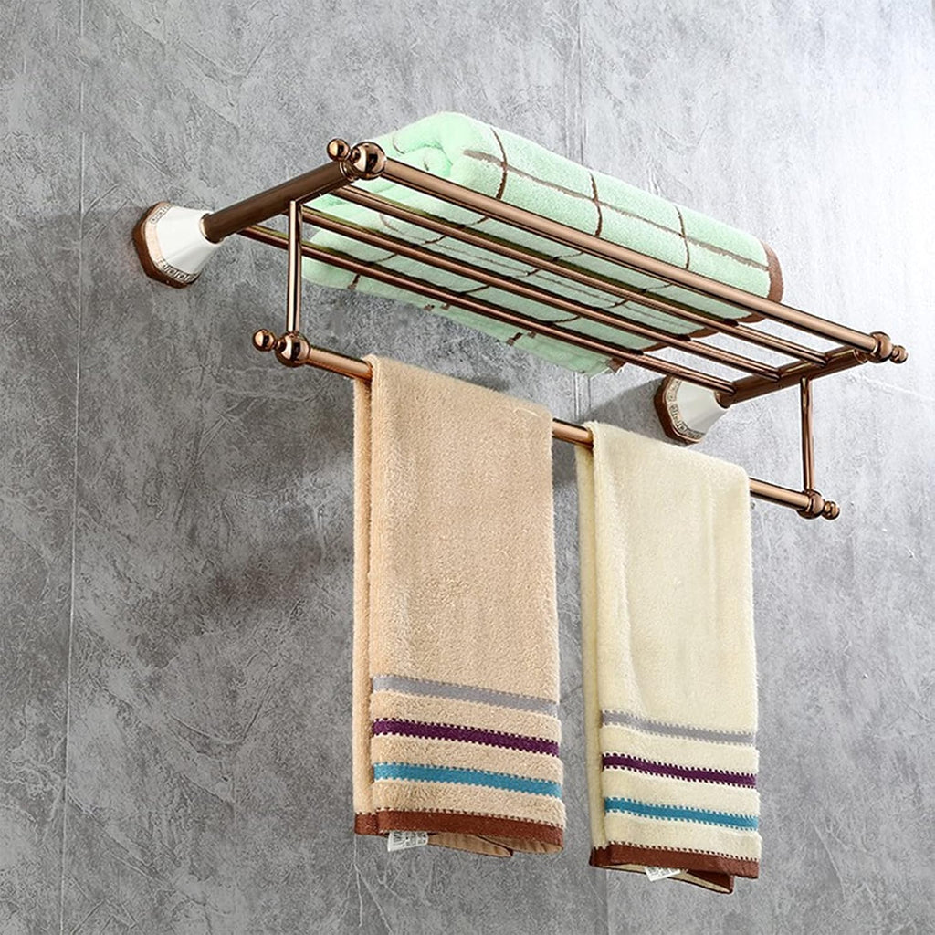 Towel Rack, Rose Gold Towel Rack with Double Towel Bar Copper + Zinc Alloy + Ceramic Modern Wall Mounted Towel Holder 24.6 Inch for Bathroom