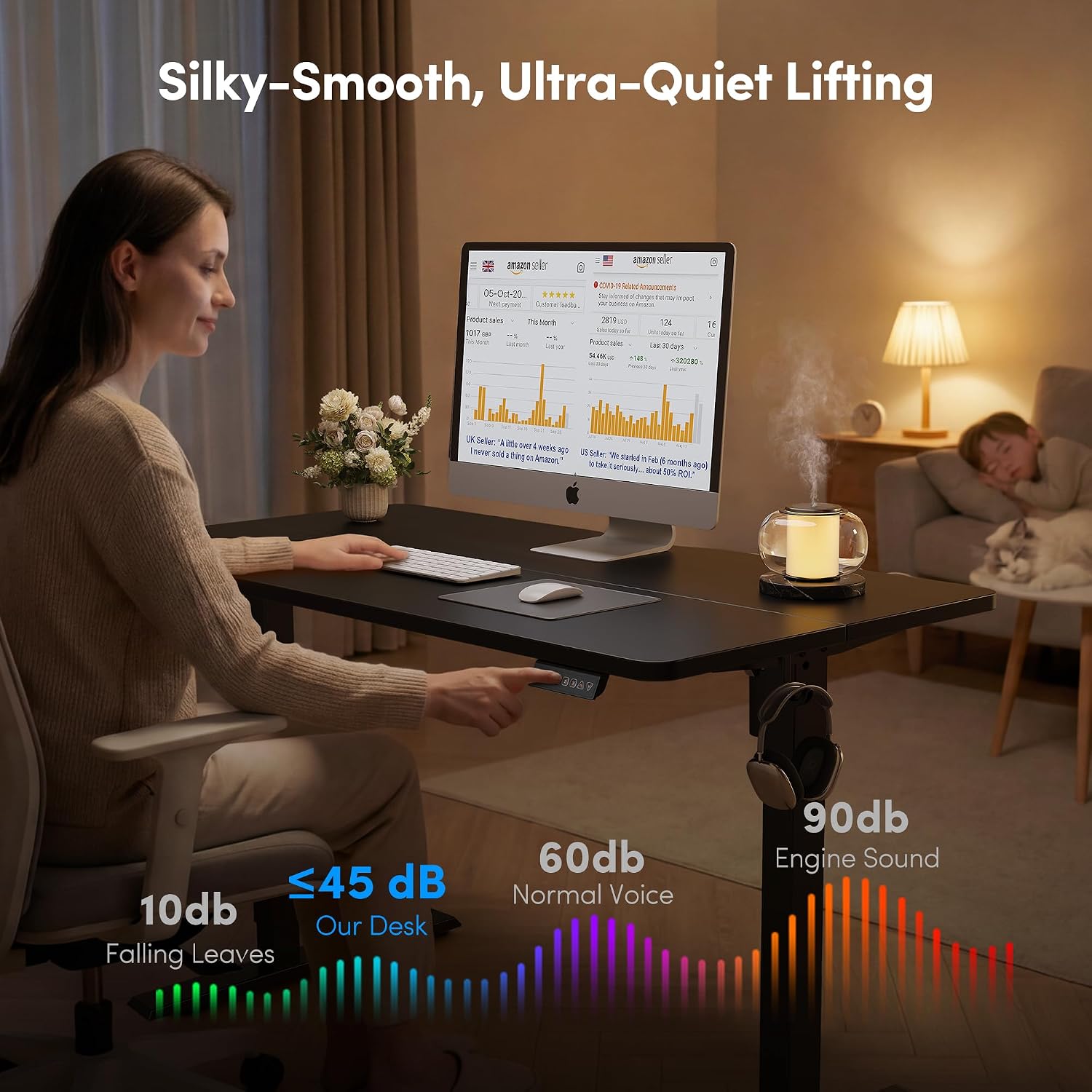 FEZIBO 48 x 24 Inchs Electric Standing Desk, Height Adjustable, Sit Stand Up, Computer Office Desk with Splice Board, Black Frame/Black Top