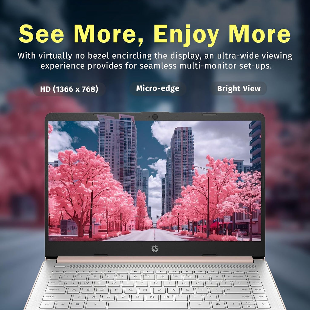 HP Stream 14' Laptop for Students & Business, Intel Processor N150, 16GB RAM, 1.12TB Storage (128GB UFS+1TB Docking Station Set), Wi-Fi 6, 1 Year Office 365, Copilot AI, Fast Charge, Win 11s, Gold