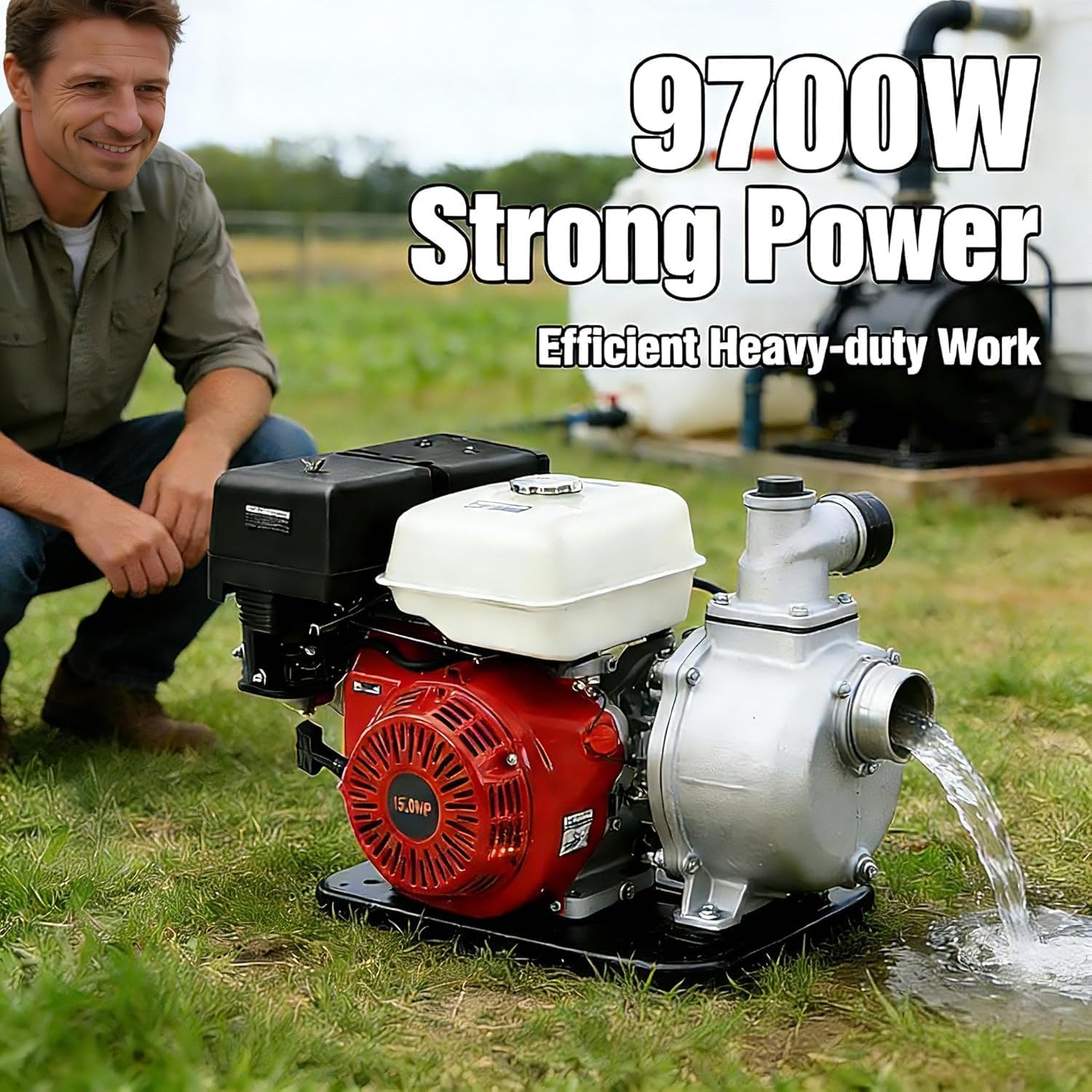 15HP 420cc Gasoline Engine, 9700W 4-Stroke Industrial Engine with 1.72 Gallon Tank, Horizontal Shaft Motor for Water Pump Generator Pressure Washer Go Kart
