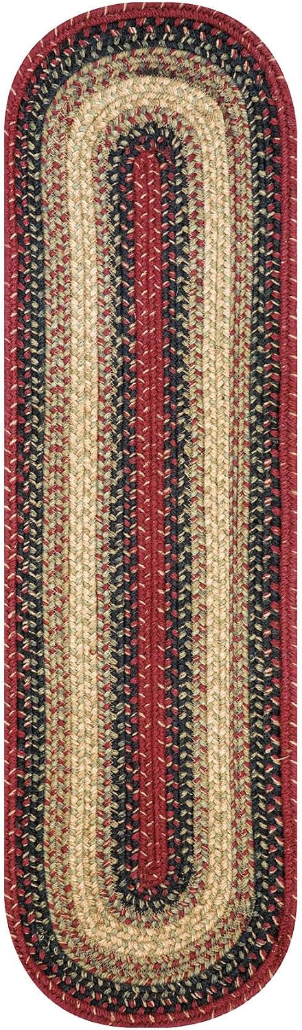 Homespice Highland Jute Braided Staircase Step Treads, Country Lodge Decor, Set of 13, Multicolor 8x28 Oval Rug for Stairs - Easy to Clean, Tightly Stitched and Durable