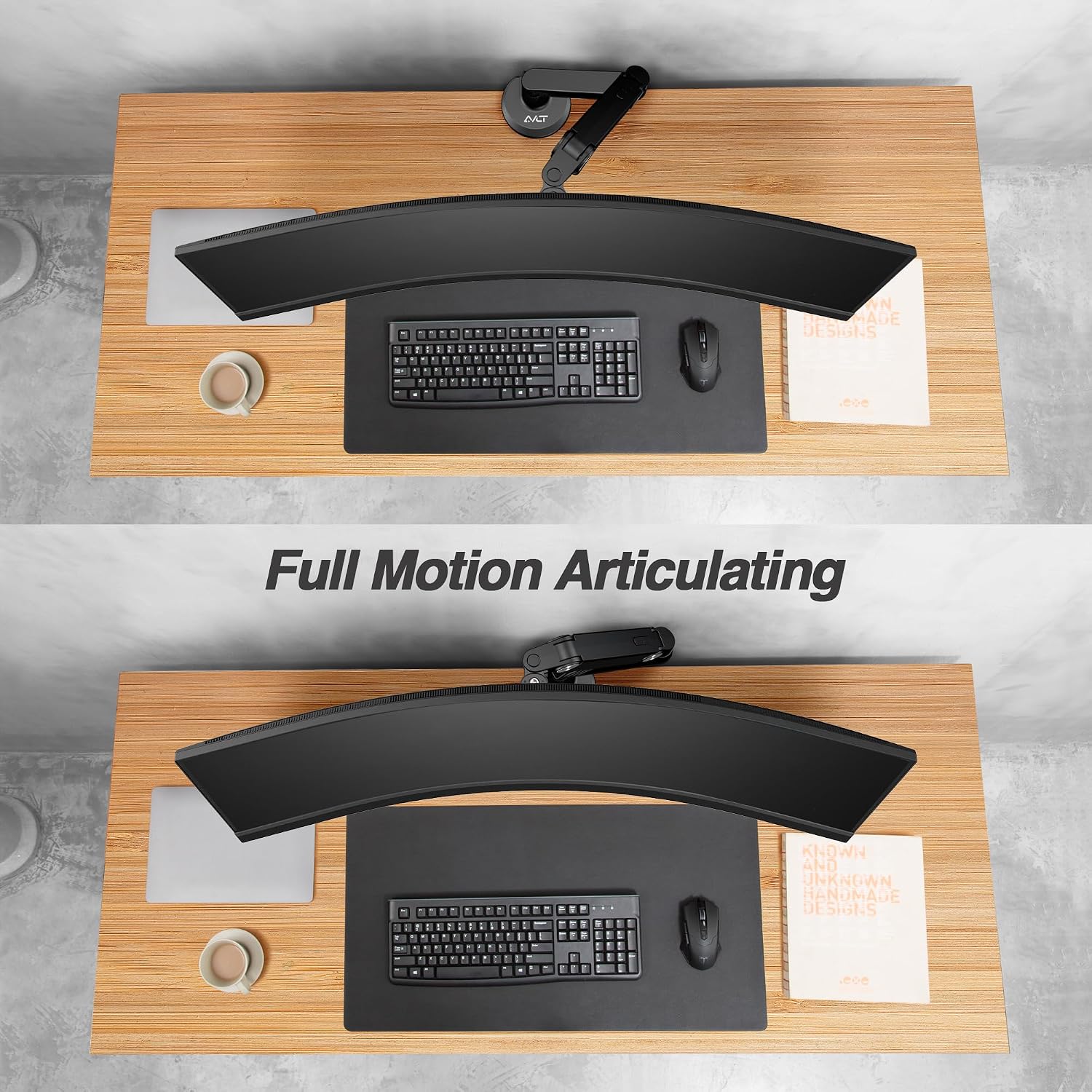 AVLT Single 13'-38' Monitor Arm Desk Mount fits One Flat/Curved/Ultrawide Screens Full Motion Height Swivel Tilt Rotation Adjustable - VESA/C-Clamp/Cable Management - Black