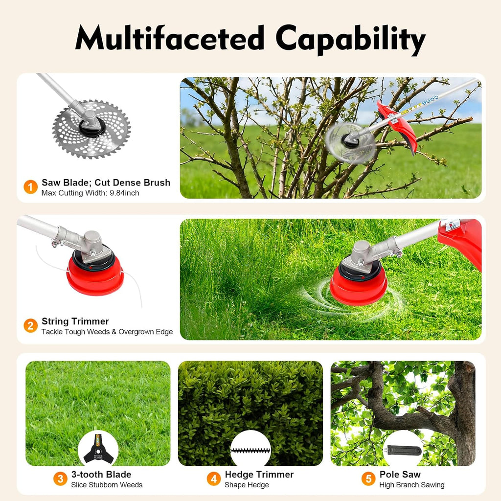 Gas Weed Eater,51.7CC 2-Strokes Cutter Grass Trimmer 4 in 1 Lawn Mower Pruner Tool Multi Garden Tools Brush Cutter, Gas Hedge Trimmer,Pole Saw with Extension Pole, for Lawn Garden Tree Trimming